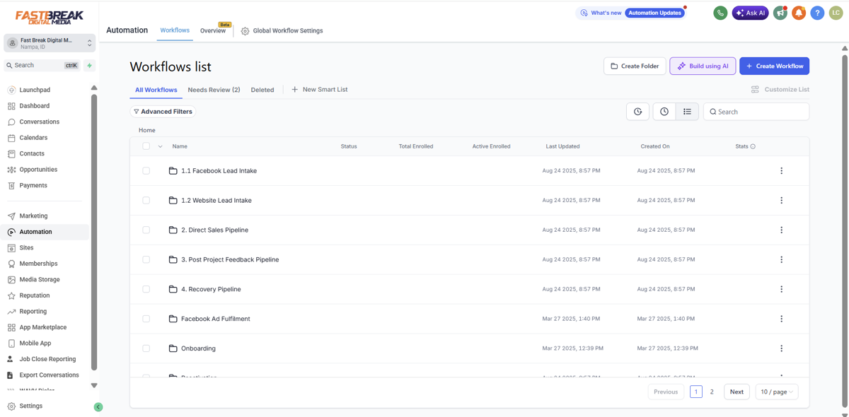 Automation and booking workflow screenshot
